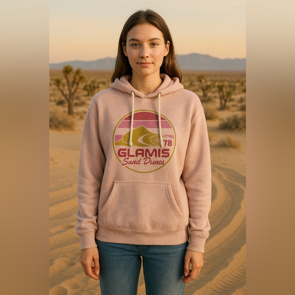 Glamis Sand Dunes Hoodie Large Pink Retro Sunset Off Road Desert Sweatshirt ATV